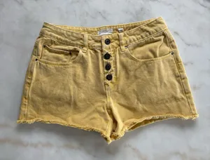A Loves A Mustard Yellow Jean Shorts High Waisted Button Fly Cutoffs Size 25 thumbnail 1