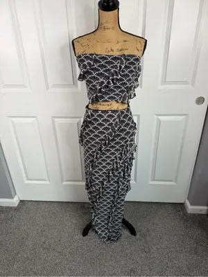 Thirty/Thirty LA Black Mesh Two Piece Maxi Skirt Crop Top Set Sz M NWOT thumbnail 2