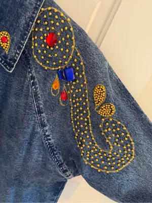 Vintage L.A. Blues Jeweled‎ Studded Denim Tunic Shirt Jacket Size 14-16 thumbnail 2