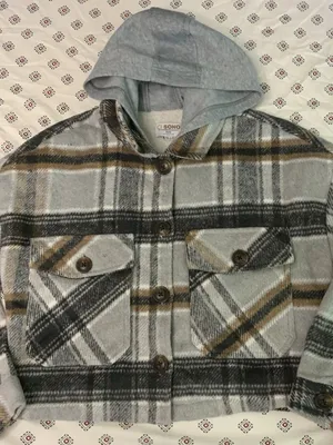 Ci Sono Men's Plaid Collection Cropped Jacket Small Flannel Pocket Hoodie Grey thumbnail 1