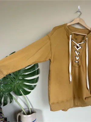 Aerie Lace Up Golden Mustard Relaxed Sweatshirt thumbnail 9
