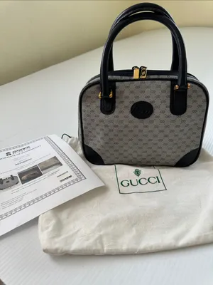 Authenticated Vintage Gucci Micro GG Logo Bowling Bag Navy Top Handle thumbnail 1