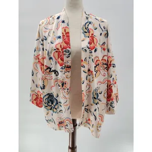 Zara TRF Outerwear Duster Kimono Jacket S-M White Floral Thick Fabric Open Front thumbnail 9