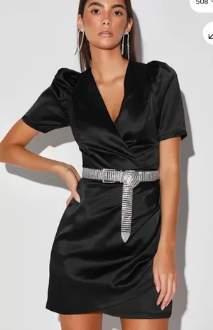 Lulus Black Ecstatic Evening Satin Puff Sleeve Ruched Mini Dress Small LBD thumbnail 1