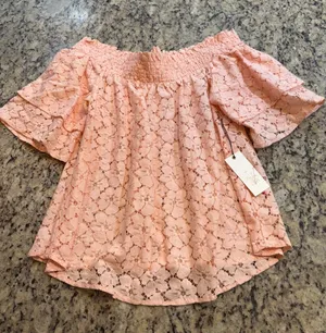 Active USA Pink Lace Off-Shoulder Top thumbnail 1