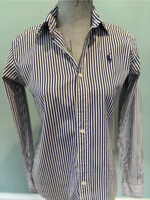 Polo by Ralph Lauren Navy & White Striped Button-Down Shirt thumbnail 4