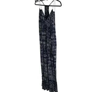 Lucky Brand John Robshaw Crochet Lace Back Maxi Dress Navy Blue White Small Boho thumbnail 13