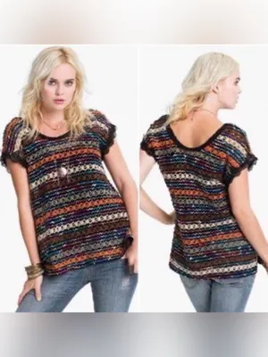 Free People New Romantics‎ crochet Chenille Stripe Knit Top Size Small Lace thumbnail 2