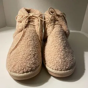 Just Fab Katie Lace-Up Beige Faux Fur Fuzzies Size 10 thumbnail 1
