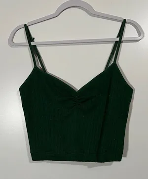 Aerie Superchill Waffle Bra Top in Dark Green Speckle Size Large thumbnail 1