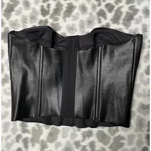 SKIMS Onyx Black Faux Leather Look Corset Bustier Underwire Top Sz S Whimsigoth thumbnail 4
