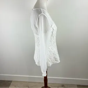 New York & Company White Lace Sheer Long Sleeve Blouse Small thumbnail 9