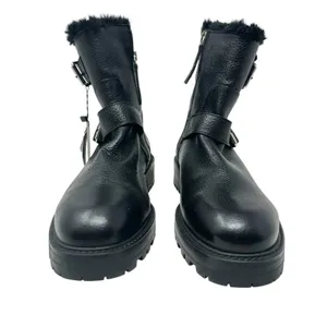 Zara Moto Ankle Boots Leather‎ Buckle Shearling Lined Black Size 40 US 9 thumbnail 2
