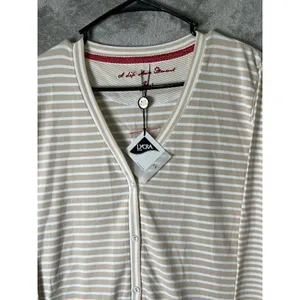 Blue Willi's Striped Cardigan Sweater Beige White Button Front Women's Large New thumbnail 2