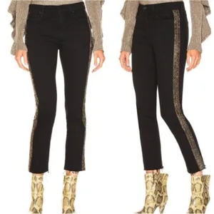 MOTHER Denim High Waisted Looker Ankle Fray Guilty Flash Black Embellished 28 thumbnail 15