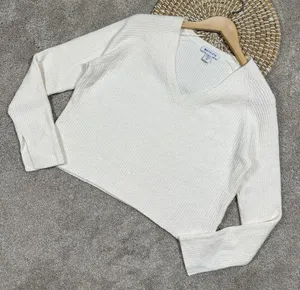Athleta Cashmere Blend Felicity Cozy V-Neck Sweater Longsleeve Magnolia White XS thumbnail 1
