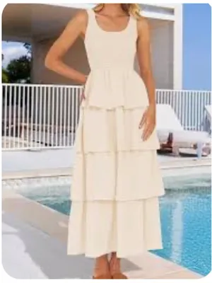 NEW Sleeveless Midi Maxi Dress Scoop Neck Ruffle Tiered Layered S 4/6 thumbnail 3