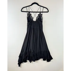 Free People Womens Dress Black Adella Mini Slip Strappy V Neck Flowy Fairy Small thumbnail 3