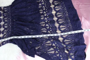 Anthropologie T1 The Letter dark blue lace peplum skater dress thumbnail 10