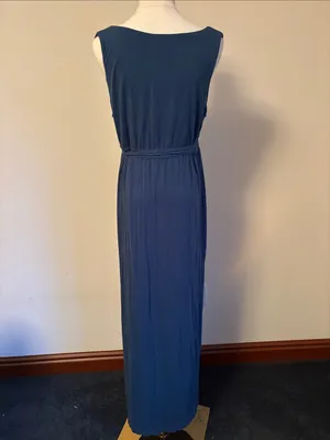 A Pea in the Pod Slate Blue V-Neck Sleeveless Maxi Dress with Tie Waist thumbnail 3