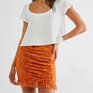 Free People Romi Mesh Ruffle Mini Skirt Small Orange Floral OB1180582 Y2K Size S thumbnail 1