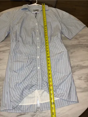 NWT KBB by Kahlana The Ruched Shirt Dress Striped Blue White Medium Mini Dress thumbnail 6
