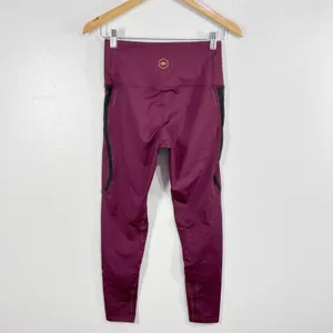 Virus x Onnit Hi-Waist Performance‎ Leggings M Women Maroon Gold Logo Training thumbnail 4