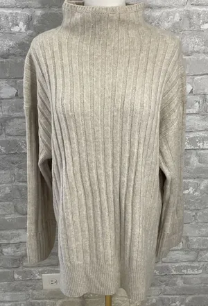 Abercrombie & Fitch Cream Ribbed Turtleneck Sweater thumbnail 1