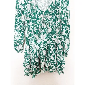 Free People Rebecka Floral Ruffled Mini Dress Size Medium Emerald Green thumbnail 10