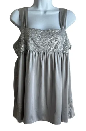New York‎ & Co Women Top 8 Silver Sequins Flowy Babydoll Dressy Glam Glitz Retro thumbnail 1
