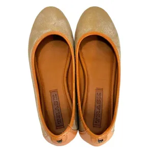 Trask Piper Gold Metallic Brush Off Natural Vachetta Leather Flats thumbnail 9