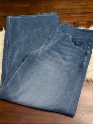 Halara Flex Wide Leg Jeans L Blue Pull On High Waisted Stretch Denim thumbnail 6
