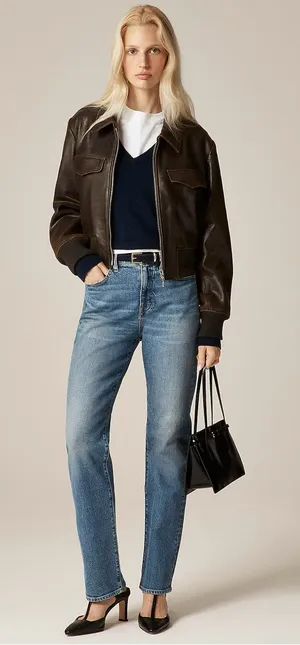 J. Crew Nipped straight high rise jean in semi stretch Bangkok med wash 28” thumbnail 1