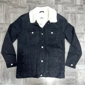 NEW Black Denim Sherpa Lined Jacket Size Small thumbnail 1