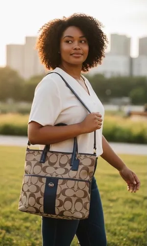 COACH Crossbody‎ Signature Foldover - Khaki/Navy F23304 Jacquard Tote thumbnail 1