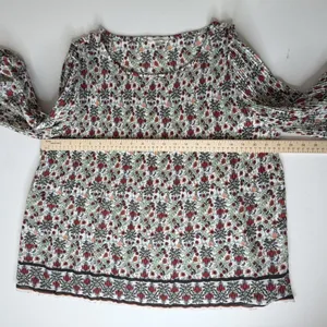 Max Studio Floral Bell Sleeve Pleated Peasant Blouse Large Multicolor Boho Comfy thumbnail 9