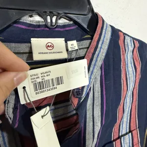 NWT Adriano Goldschmied Navy Multi Stripe Button Down Linen Shirt Dress Women XS thumbnail 4