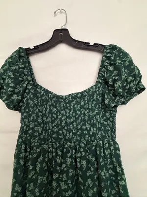SO Dark Green Floral Smocked Puff Sleeve Dress Size L Excellent(A825) thumbnail 8