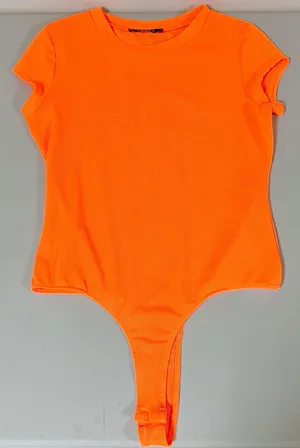 Akira Neon Orange Mesh Sheer Short Sleeve T-Shirt Bodysuit Onesie Top Tee Size L ❤️‍🔥 thumbnail 1