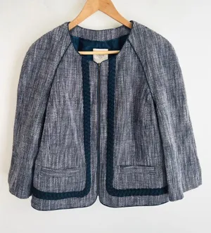J. Crew Suiting Navy‎ Tweed Zip Front Blazer | Size 10 thumbnail 1