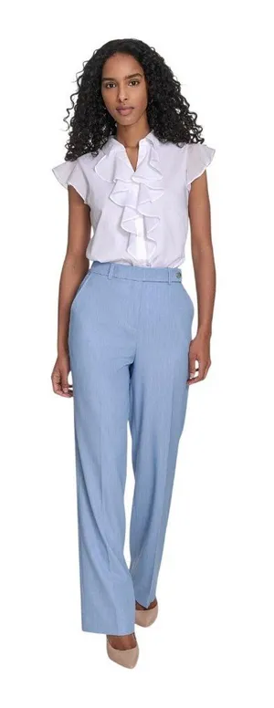 NWT Calvin Klein Womens Faux-Denim Mid Rise Wide-Leg Pants Light Indigo Blue 4 thumbnail 1