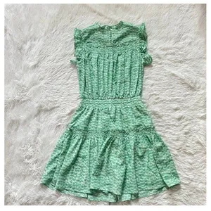 PINCH Womens Green White Printed Tiered Mini Dress Size S Smocked Ruffled Lined thumbnail 9