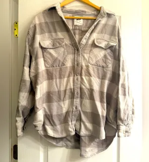 Aerie LumberJane Grey Buffalo Plaid Soft Brushed Flannel Shirt - size M thumbnail 1