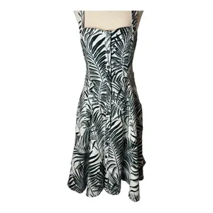 Hutch Aidy Dress‎ Womens 10 Black Ivory Palm Print Button Front Knee Length thumbnail 8