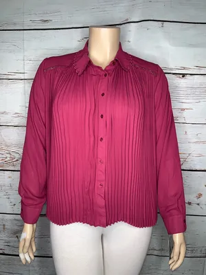 Nanette Lepore NWT Size XL Merlot Scalloped Collar Pleated Button Up Blouse Top thumbnail 1