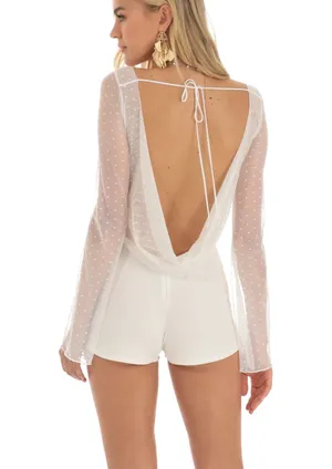 Mesh Dotted Open Back Romper thumbnail 5
