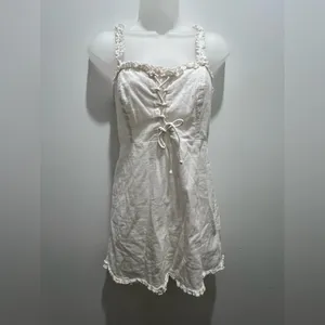 Urban Outfitters Cream Smocked Back Ruffle Hem Mini Dress S thumbnail 5