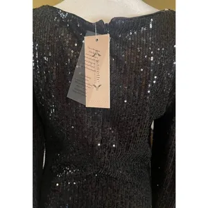 Nanette‎ Lepore Sequin Dress Womens 8 Black NEW Long Sleeve Ruched Midi Sheath thumbnail 7