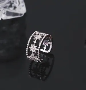 925 Silver Plated Six Pointed Star Open Ring for Women,Statement Ring,Star Ring thumbnail 2