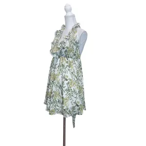 Angel Biba Tropical Leaves Print Halter Mini Dress Sz 12 Backless Angelcore Glam thumbnail 3